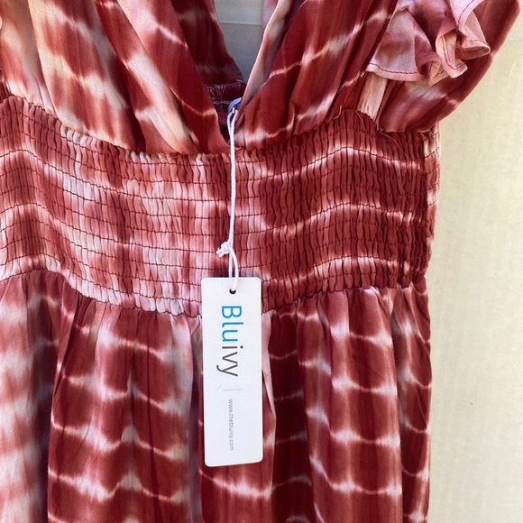 NWT Bluivy Womens small rust red bamboo tie dye plunge short sleeve maxi dress - Picture 7 of 10